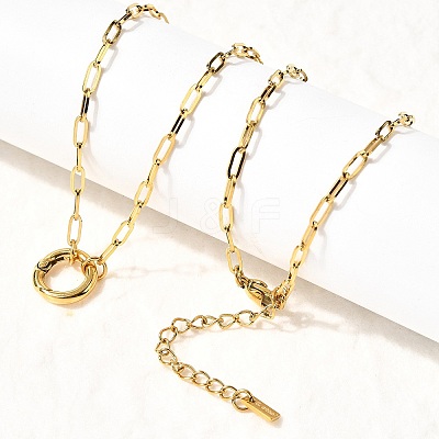 304 Stainless Steel Spring Gate Ring Pendant Paperclip Chain Necklaces for Women NJEW-Z091-13G-1