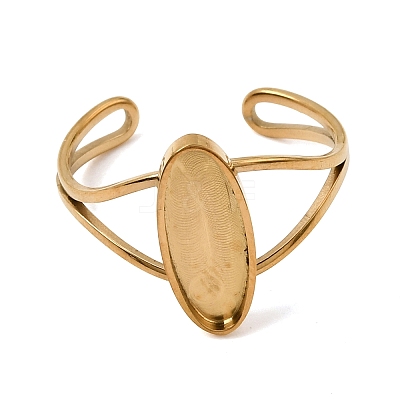 Oval 304 Stainless Steel Open Cuff Bangle Makings with Bezel Tray SA-CBABF3F-02G-02-1