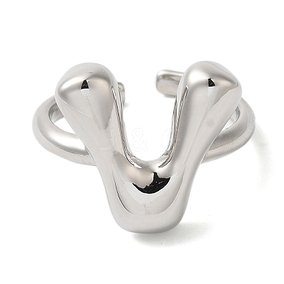 Initials Brass Open Cuff Ring for Women RJEW-N046-02V-P-1