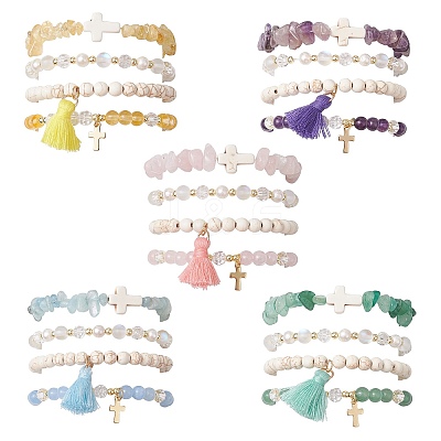 4Pcs 4 Styles Natural Gemstone Beads Stretch Bracelets BJEW-JB11596-1
