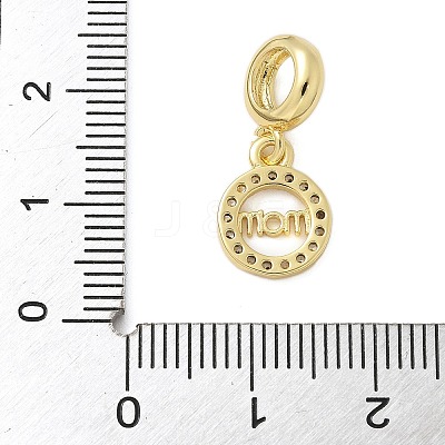 Mother's Day Brass Micro Pave Clear Cubic Zirconia Ring with Word MOM European Dangle Charms KK-P293-32G-1