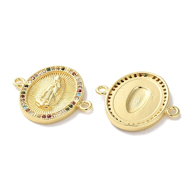 Rack Plating Brass Cubic Zirconia Virgin Mary Oval Connector Charms KK-C084-35B-G-1
