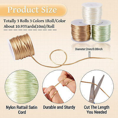 3 Rolls 3 Colors Nylon Satin Rattail Cords NWIR-TA0001-45C-1