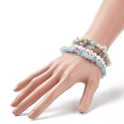 4Pcs 4 Style Natural Pearl & Mixed Gemstone Chips Beaded Stretch Bracelets Set BJEW-JB08915-1