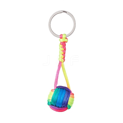 Nylon Braided Ball with Wood Round Keychains KEYC-JKC00480-1