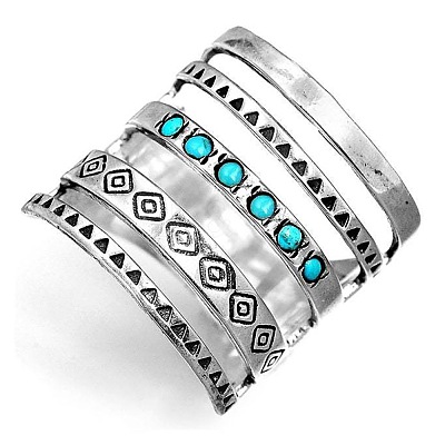 Alloy with Synthetic Turquoise Finger Rings FS-WG0500F-02-1
