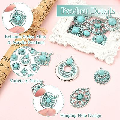 20Pcs 10 Styles Bohemia Styles Alloy & Acrylic Pendants FIND-CJ0005-70-1