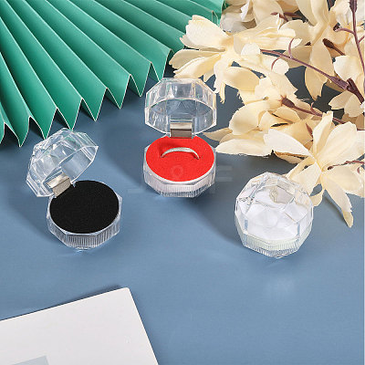 42Pcs 3 Colors Octagon Transparent Plastic Ring Boxes CON-CA0001-022-1