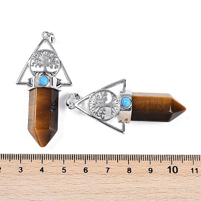 Natural Tiger Eye Faceted Pointed Bullet Big Pendants G-H076-02P-09-1