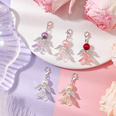 Angel Acrylic & Glass Pearl Pendant Decoration X1-HJEW-JM02364-01-1