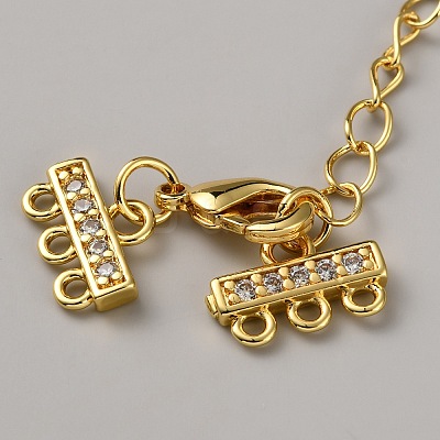 Brass Micro Pave Clear Cubic Zirconia Ends with Chains FIND-WH20023-216G-02-1