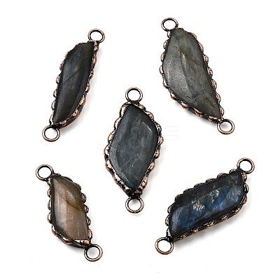 Brass Pave Natural Labradorite Feather Connector Charms G-Q350-03A-1