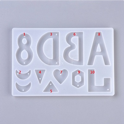 Letter ABDL & Heart & Moon & Triangle & Hexagon & Number 8 Shape DIY Silicone Pendant & Link Molds DIY-WH0161-86-1