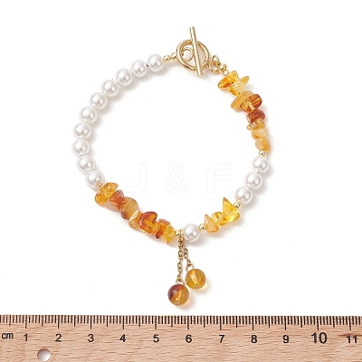 Natural Amber Charm Bracelets for Women BJEW-JB13650-1