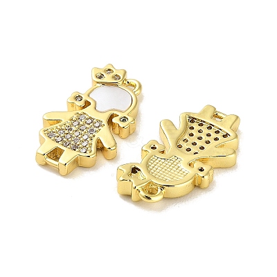 Brass Micro Pave Clear Cubic Zirconia Princess Connector Charms X-KK-K365-15A-G-1