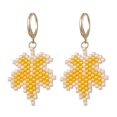 304 Stainless Steel Glass Seed Beads Leaf Leverback Earrings EJEW-MZ00536-01-1