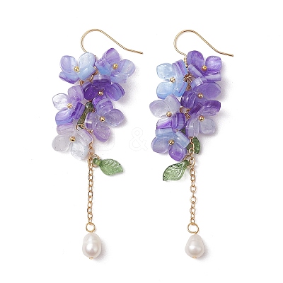 Shell Pearl Dangle Earrings EJEW-TA00617-1
