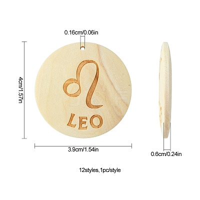 12Pcs 12 Styles Wood Pendants WOOD-FS0001-25-1