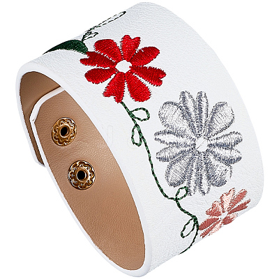 Embroidery Floral Imitation Leather Cord Bracelets BJEW-WH20007-08A-1