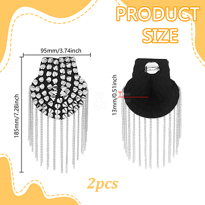 2Pcs Felt & CCB Plastic & Alloy & Iron Curb Chain Tassel Rivet Epaulettes AJEW-GA0010-65P-1