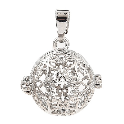 Rack Plating Brass Bead Cage Pendants KK-D025-01D-P-1