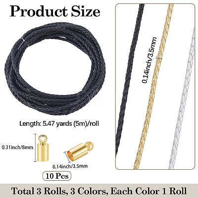 15M 3 Colors Braided Round Soft PU Imitation Leather Cords OCOR-CL0001-11B-1