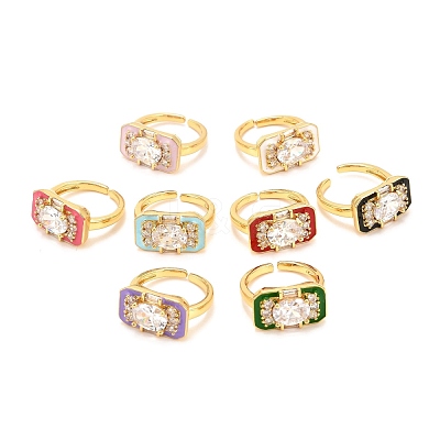 Brass Micro Pave Cubic Zirconia Cuff Ring RJEW-F118-10-G-1