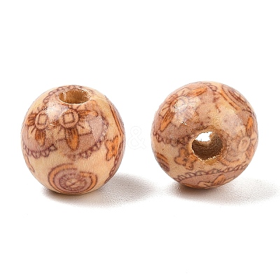 Round Printed Natural Maple Wood Beads WOOD-R243-16mm-B08-1