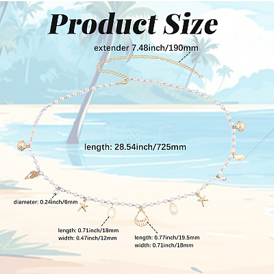 1Pc Summer Beach Alloy Shell Shape & Natural Shell Tassel Imitation Pearl Beaded Waist Chains for Women AJEW-CY0003-26-1