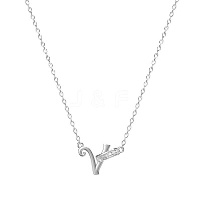 304 Stainless Steel Crystal Rhinestone Initial Pendant Necklaces FS-WGCEFCC-22-1
