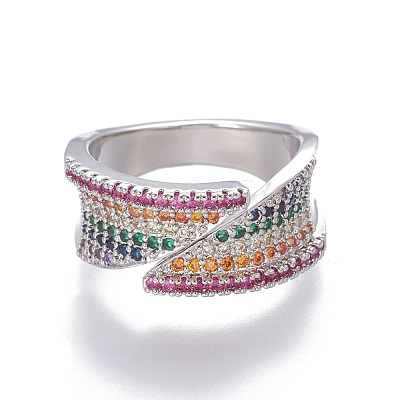 Brass Cubic Zirconia Cuff Rings RJEW-O035-04P-1
