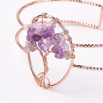 Natural Gemstone Chip Bead Cuff Bangles BJEW-L624-A-1