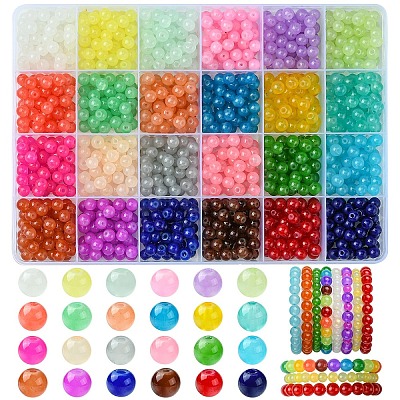 1200Pcs 24 Colors Baking Paint Imitation Jade Glass Round Bead Sets DGLA-YW0001-27-1