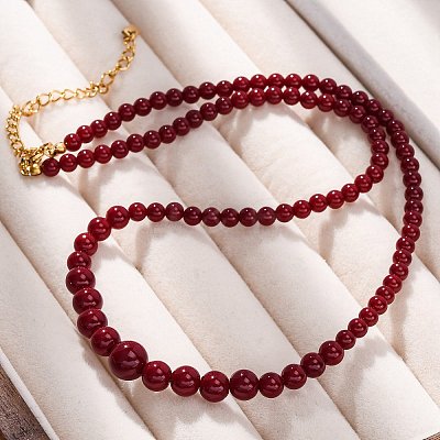 Natural Rhodochrosite & Shell Pearl Round Graduated Beaded Necklaces NJEW-U026-25G-1