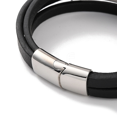Men's Braided Black PU Leather Cord Multi-Strand Bracelets BJEW-K243-06P-1