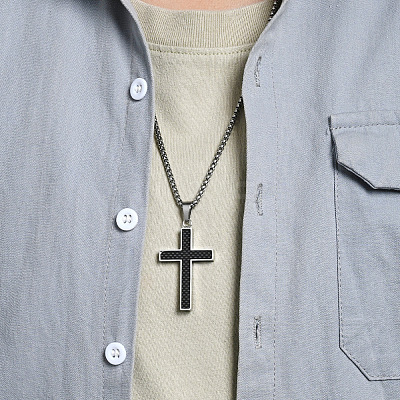 304 Stainless Steel Religion Cross Pendant Box Chain Necklaces for Men WGC31A9-01-1