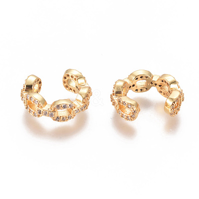 Golden Plated Brass Micro Pave Cubic Zirconia Cuff Earrings EJEW-L244-14G-1
