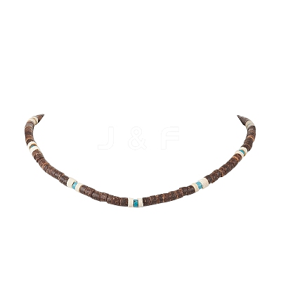 2Pcs 2 Colors Natural Coconut & Natural Magnesite Heishi Beaded Necklaces NJEW-JN05308-1