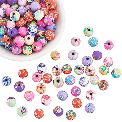 120Pcs Handmade Flower Pattern Polymer Clay Beads CLAY-PA0001-24C-1