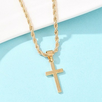 Alloy Cross Pendant Necklaces & Chain Bracelets Sets for Women SJEW-A002-01G-1