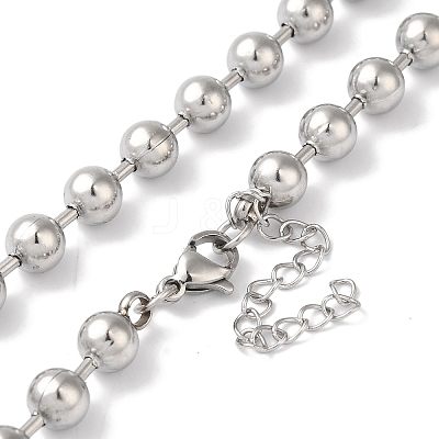 Non-Tarnish 304 Stainless Steel Round Beads Necklace for Women NJEW-B107-01B-P-1
