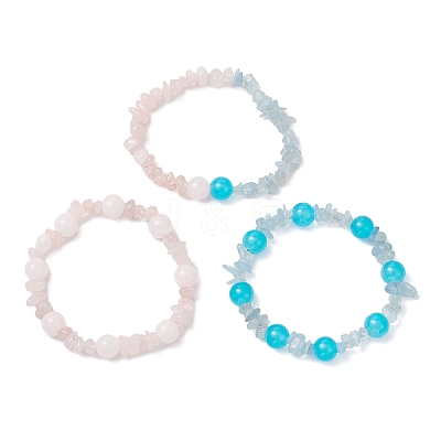 3Pcs 3 Styles Baking Paint Imitation Jade Glass Round Beaded Stretch Bracelets for Women BJEW-JB12158-1