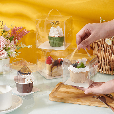 Foldable Transparent Plastic Single Cake Gift Packing Box CON-WH0084-42C-1