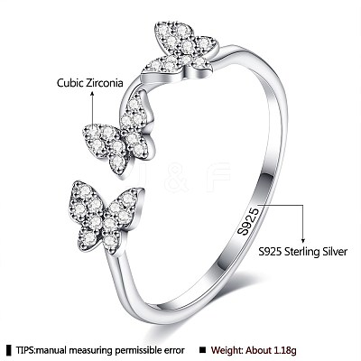 Anti-Tarnish Rhodium Plated 925 Sterling Silver Cuff Rings RJEW-BB66961-1