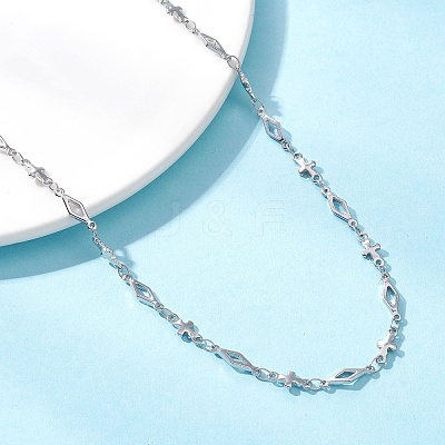 304 Stainless Steel Cross Rhombus Link Chain Necklaces NJEW-JN05651-1