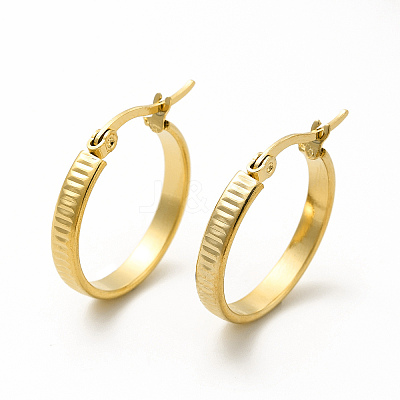 201 Stainless Steel Grooved Hoop Earrings with 304 Stainless Steel Pin for Women EJEW-M214-14B-G-1