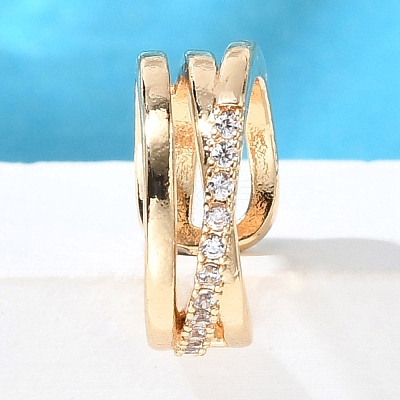 Brass Clear Cubic Zirconia Cuff Earrings EJEW-Q025-04G-1