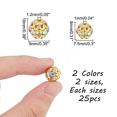 100Pcs 4 Styles Alloy with Rhienstone Beads RB-AR0003-15-1