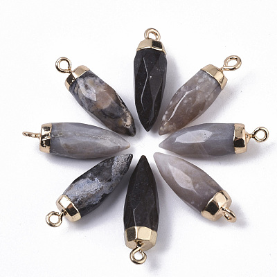 Top Golden Plated Natural Flower Agate Pointed Pendants G-S359-078H-1