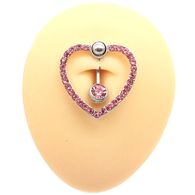 316L Surgical Stainless Steel Micro Pave Pale Violet Red Cubic Zirconia Curved Barbell Belly Rings WG1E0EA-16-1